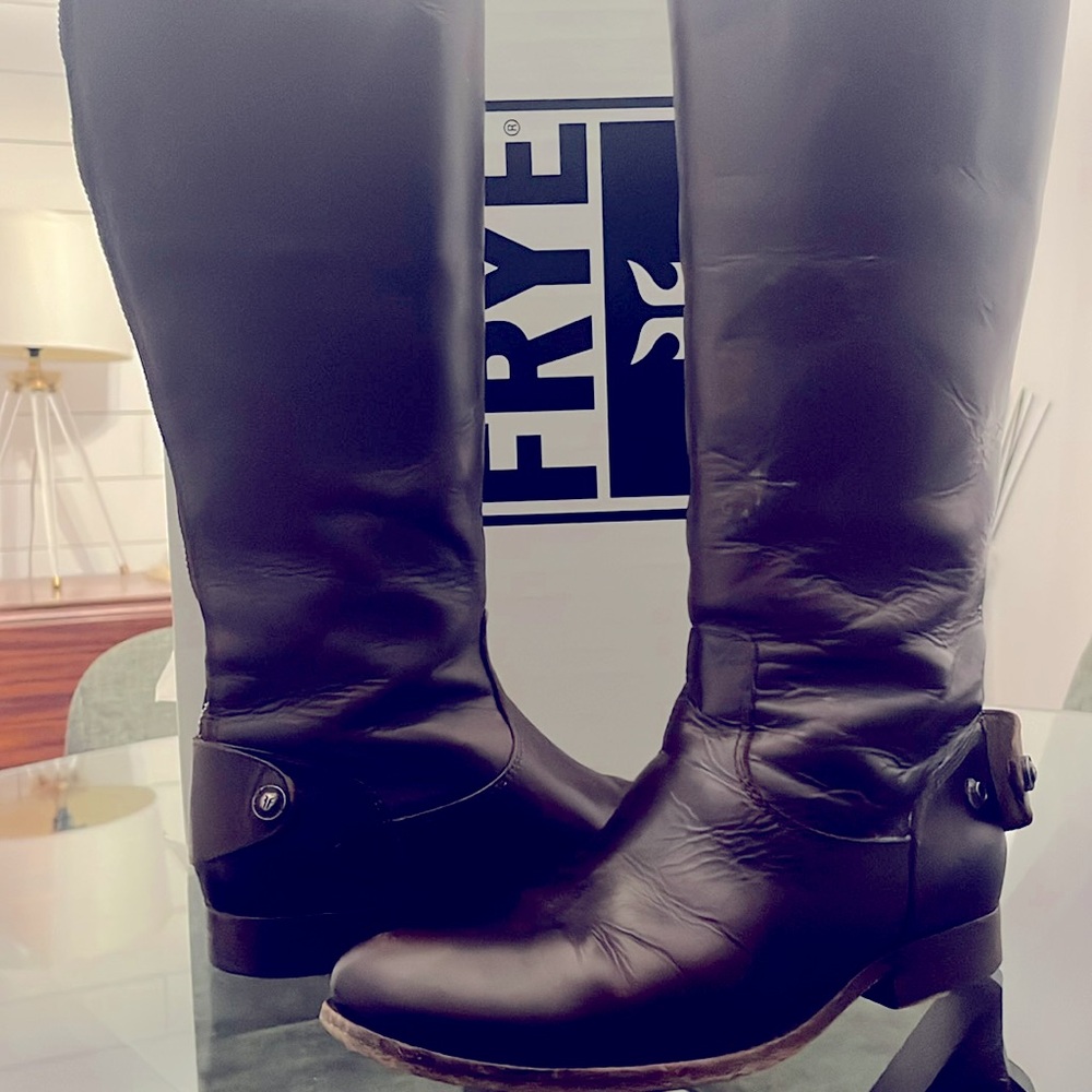 Frye-all leather Melissa extended calf riding boot- VGUC size 6- brown